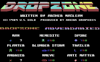 Dropzone C64 gameplay - alien swarm against moonscape