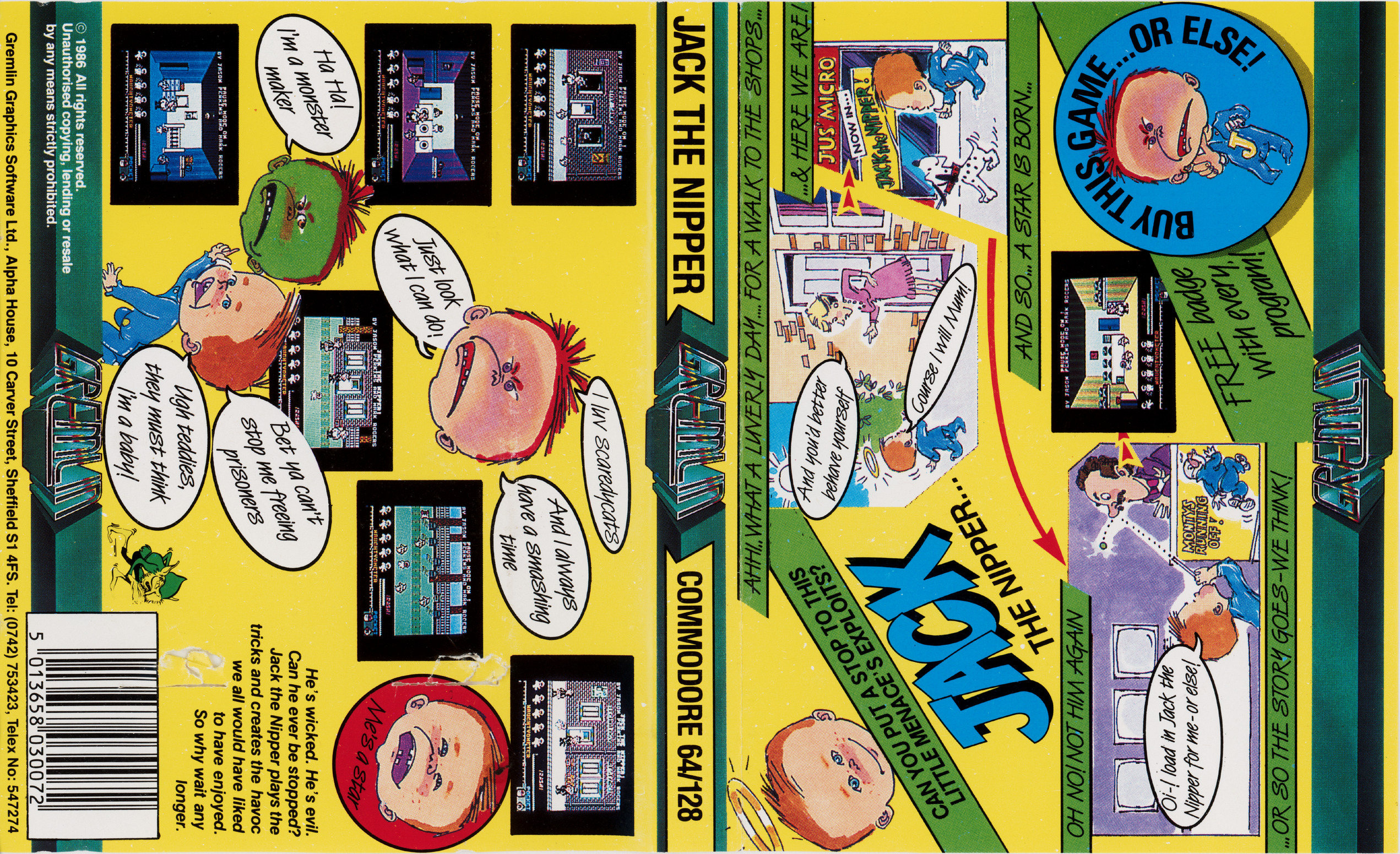 Jack the Nipper (1986, Gremlin) - C64 inlay