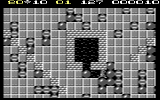 Boulder Dash III C64 cave with boulders and diamonds in complex arrangement