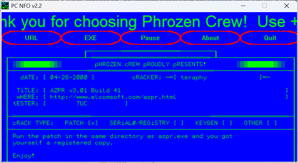 C64 crack intro screen showing raster colour bars, scrolling text, and group logo - the format all videos on this page document