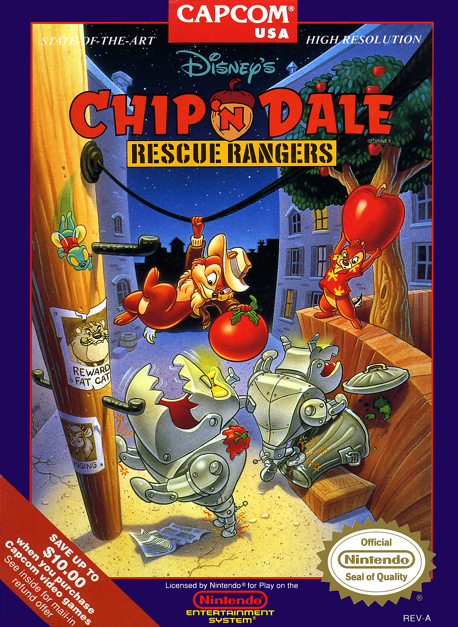 Chip 'n Dale Rescue Rangers (NES, 1990) - US box art