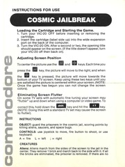 VIC-20 Cosmic Jailbreak instruction sheet