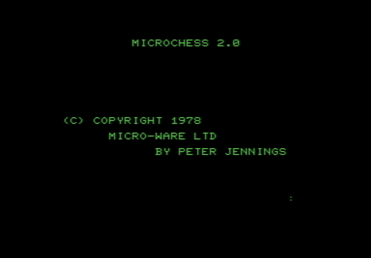 Microchess 2.0 title screen: BY PETER JENNINGS