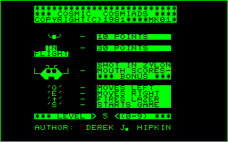 Cosmic Cosmiads in monochrome 1-bit display mode