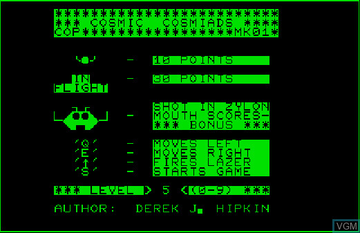 Cosmic Cosmiads title and instructions screen