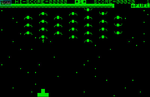 Cosmic Cosmiads gameplay: full alien formation, player tank, FUEL meter
