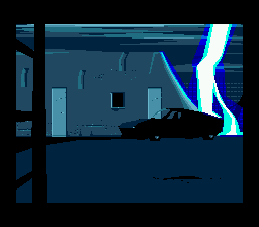 Another World Mega Drive - lightning strikes the laboratory car park as the experiment begins