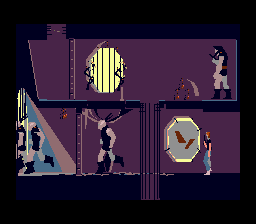Another World Mega Drive - prison dungeon with alien guards and cells