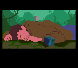 Flashback Mega Drive - Conrad unconscious in the jungle with his holocube