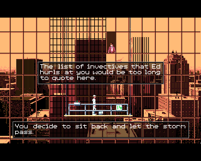 Future Wars Amiga - window cleaner on skyscraper exterior