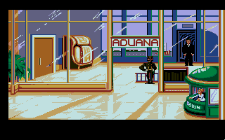 Operation Stealth DOS gameplay - airport customs area interior
