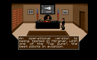 Operation Stealth DOS - office briefing scene with character at desk