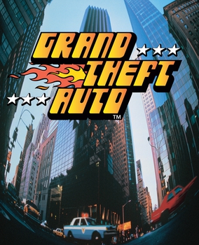 Grand Theft Auto original PC box art showing the Liberty City top-down game world