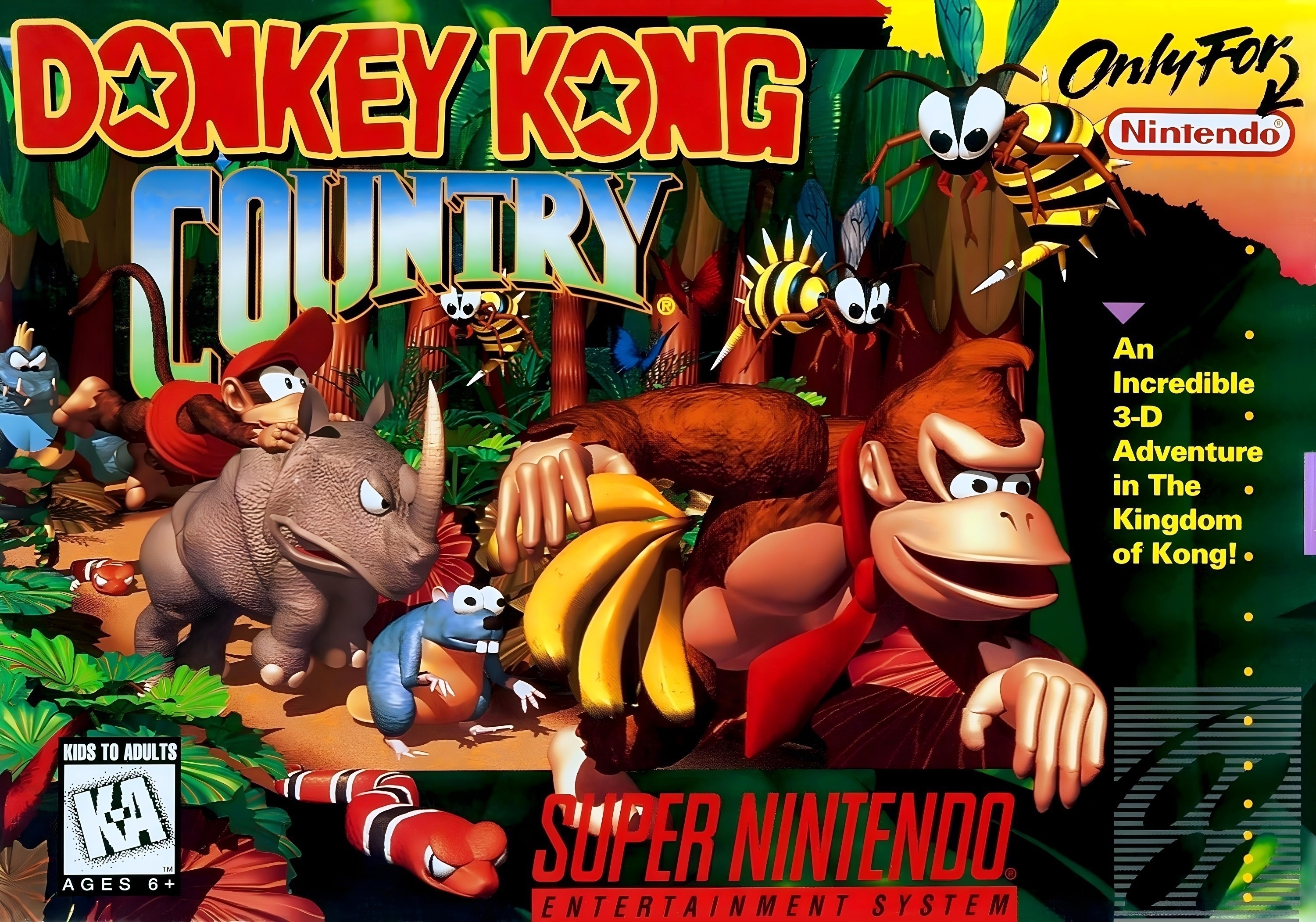 Donkey Kong Country SNES box art — the end result of Rare's ACM pre-rendering pipeline