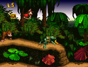 Donkey Kong Country SNES gameplay — DK rides Rambi the Rhino through a jungle stage