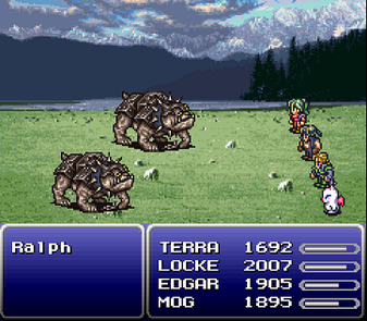 Final Fantasy VI battle screenshot showing the combat system