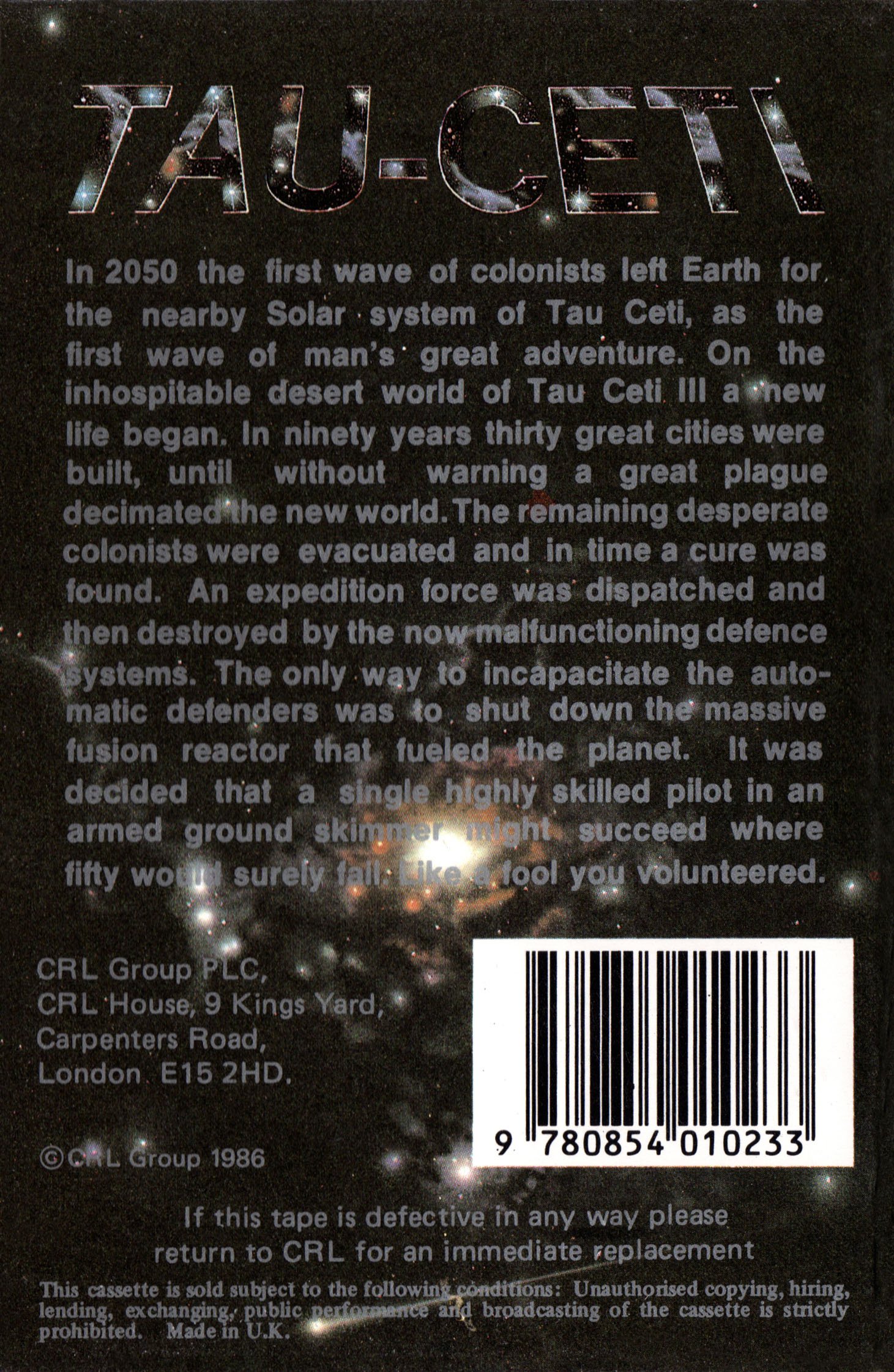 Tau Ceti - box back