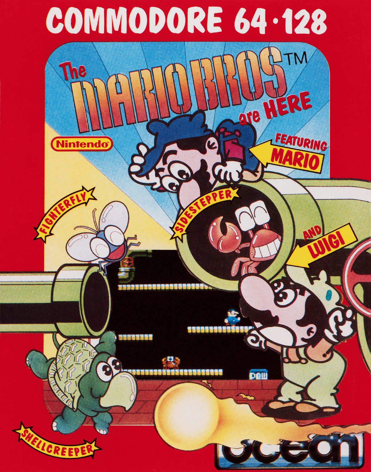 Mario Bros. (1987) - Ocean Software C64 box art