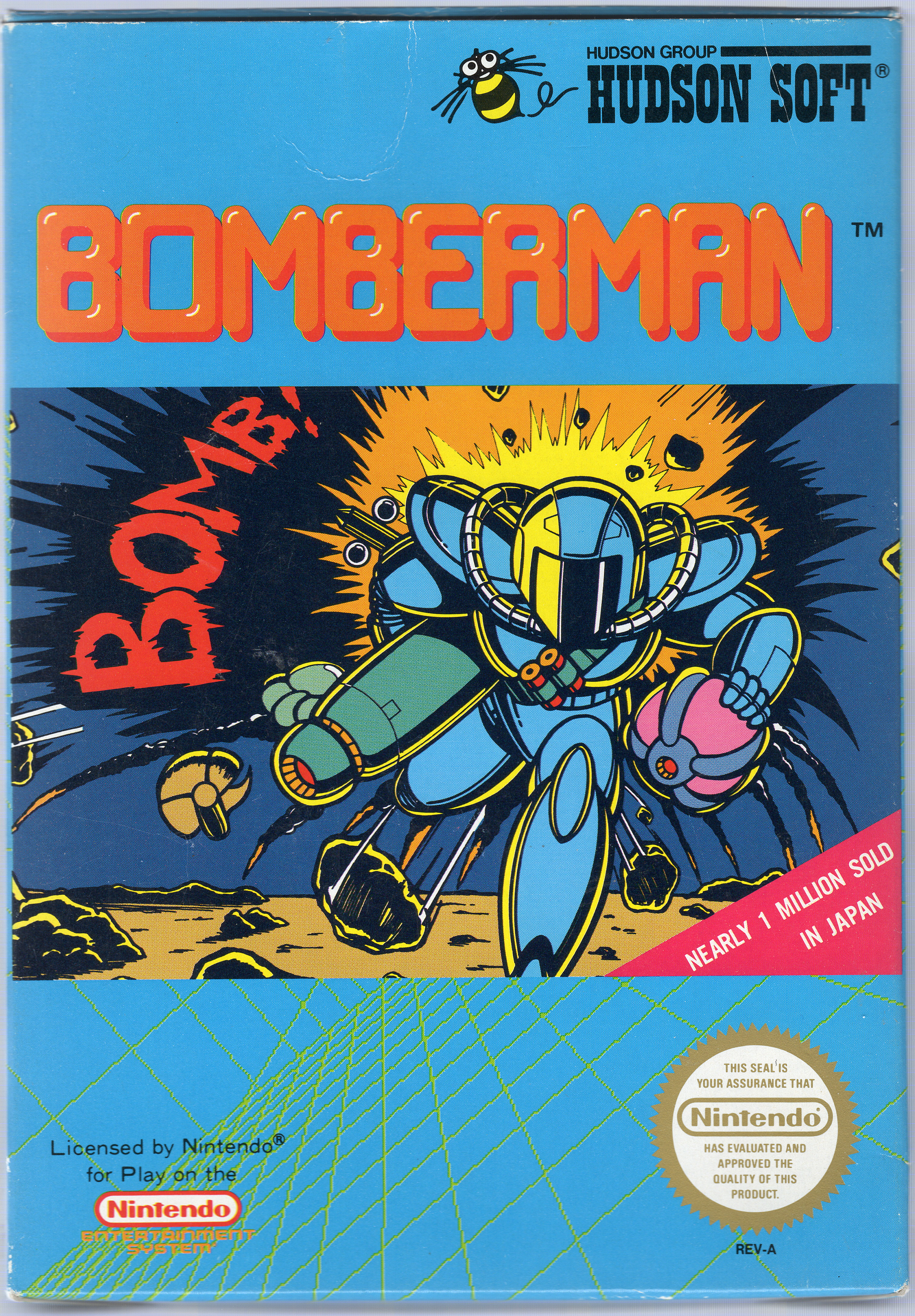 Bomberman NES box art back - Hudson Soft, 1985