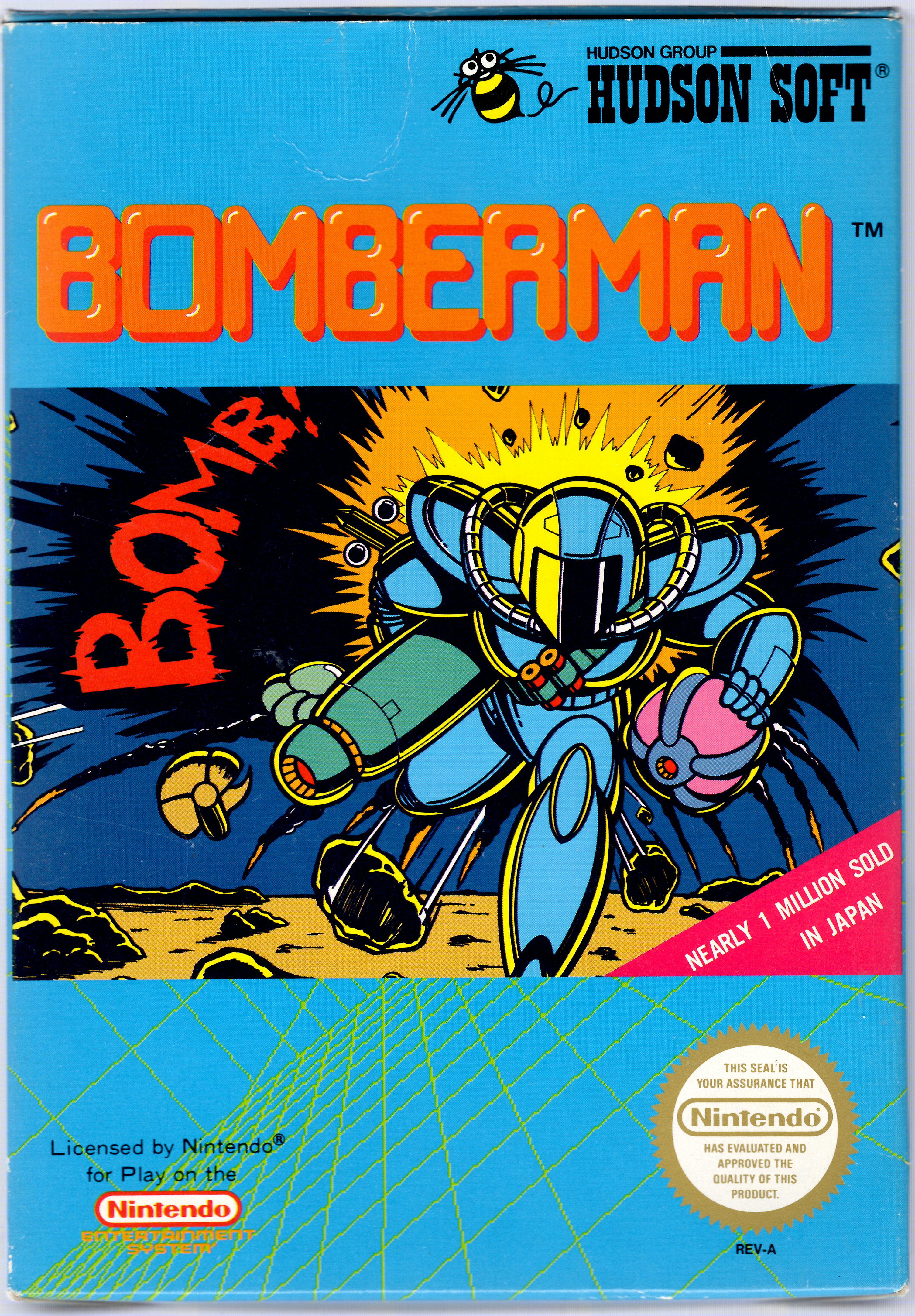 Bomberman NES box art - the franchise-defining 1985 release