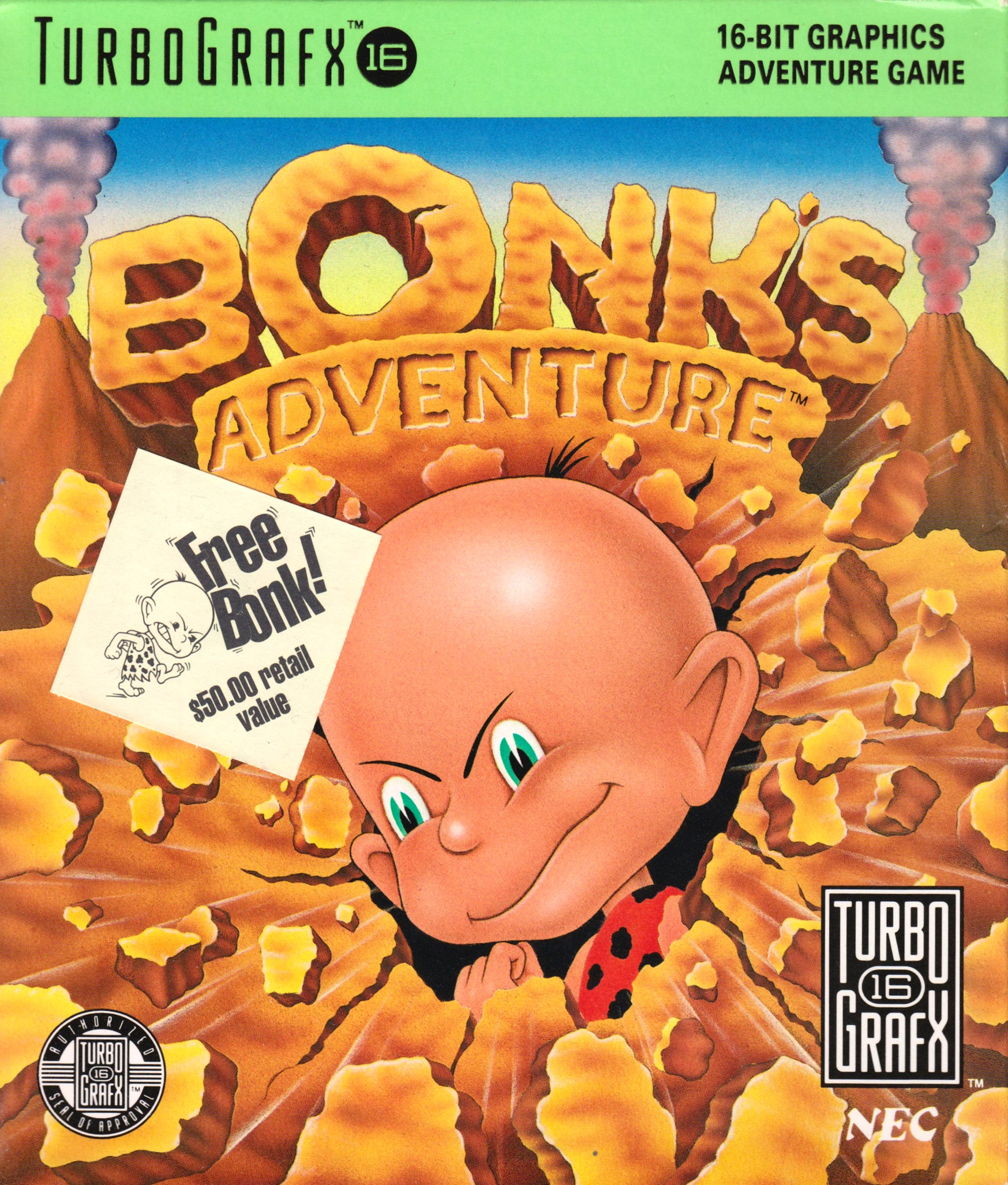 Bonk's Adventure TurboGrafx-16 box art - NEC Technologies / Hudson, 1990