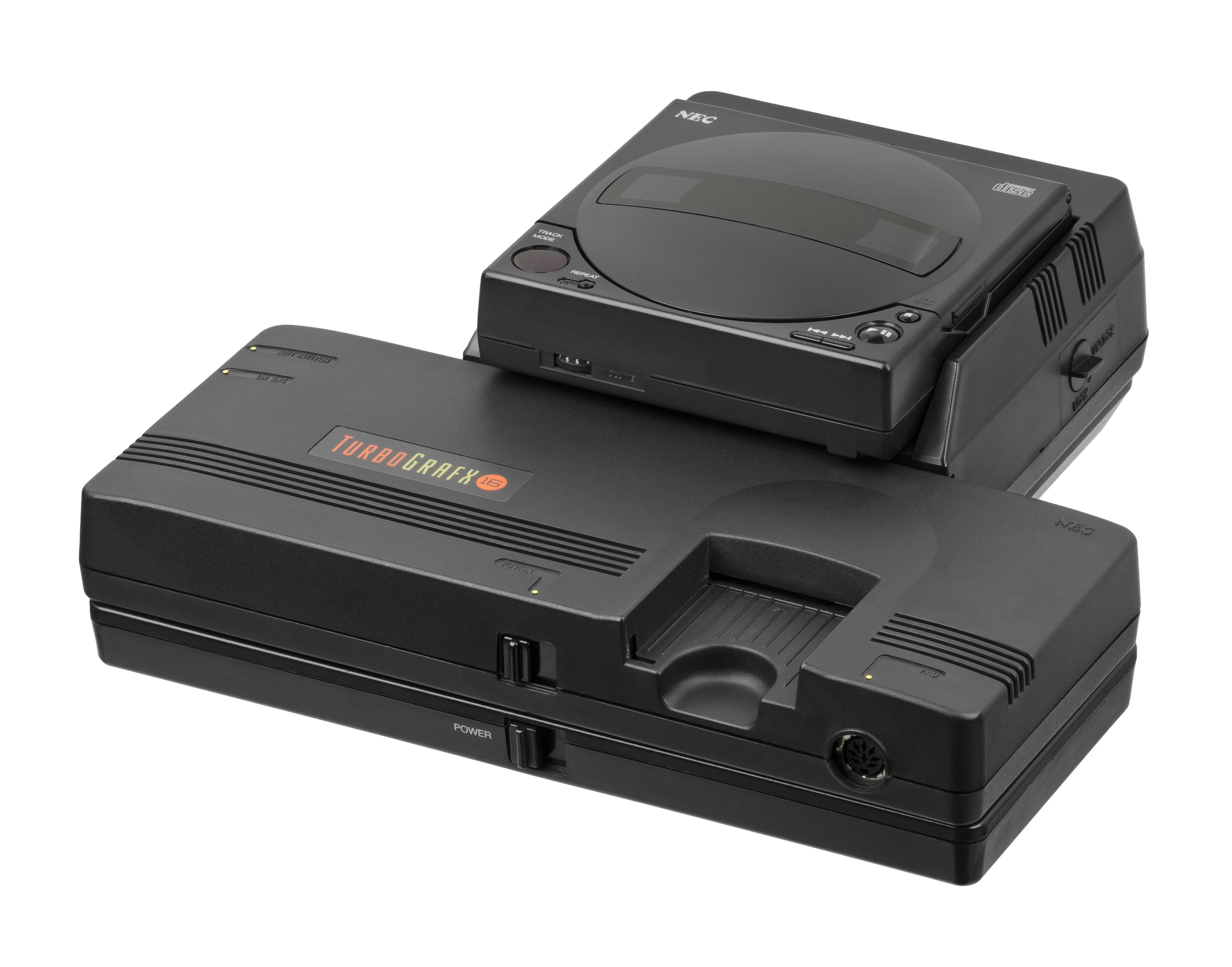 TurboGrafx-CD (CD-ROM² equivalent) add-on unit attached to TurboGrafx-16 - 1989