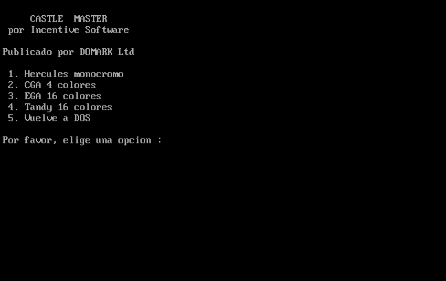 Castle Master DOS gameplay showing the castle courtyard with stone walls, towers, and the drawbridge in wireframe