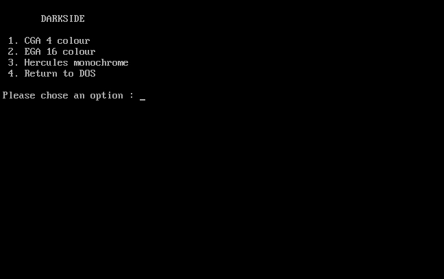 Dark Side - DOS screenshot showing the wireframe world of Evath's dark side