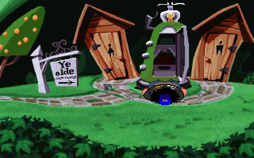 Day of the Tentacle - Purple Tentacle in an outdoor scene