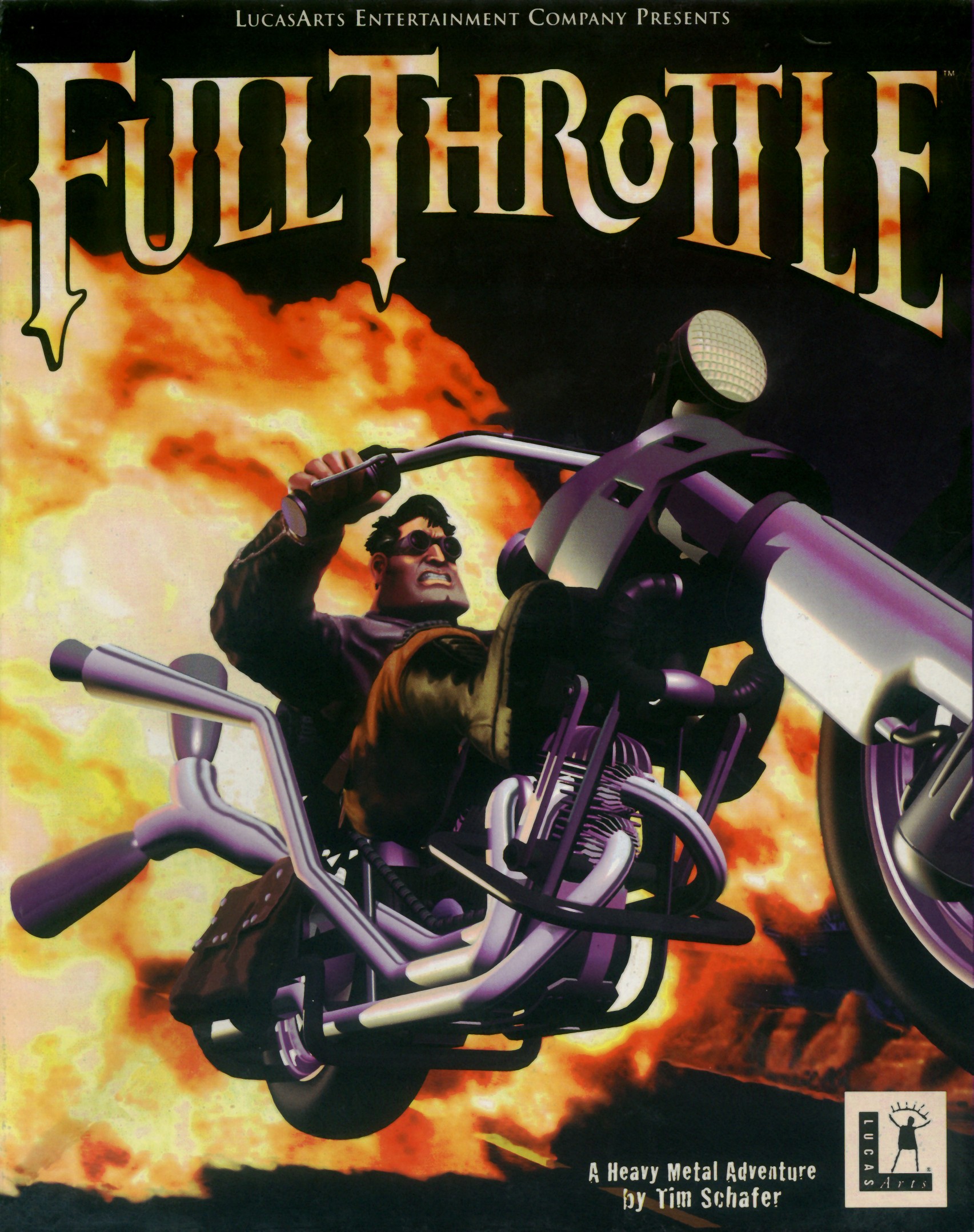 Full Throttle box art showing Ben the biker on his motorcycle