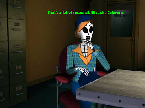 Grim Fandango - Manny in a key narrative scene