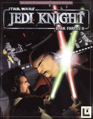 Star Wars Jedi Knight Dark Forces II box art showing Kyle Katarn with a lightsaber