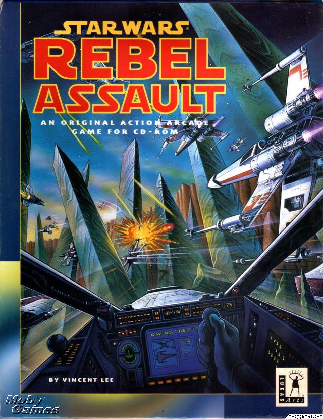 Star Wars Rebel Assault box art showing an X-Wing pilot