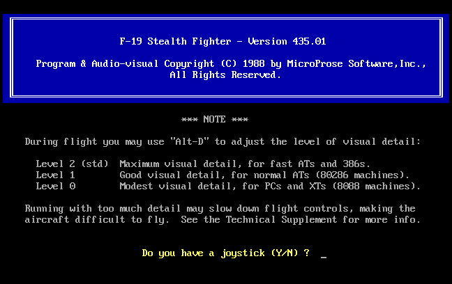F-19 Stealth Fighter DOS screenshot