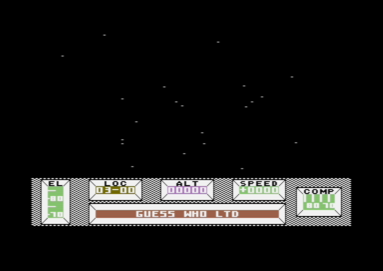 Mercenary C64 gameplay showing the status display and in-game information panel