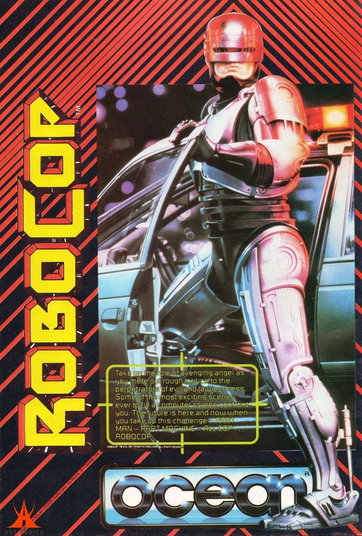 RoboCop (1988) &mdash; C64 cassette inlay art by Bob Wakelin
