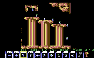 Lemmings later levels showing complex multi-platform puzzle geometry