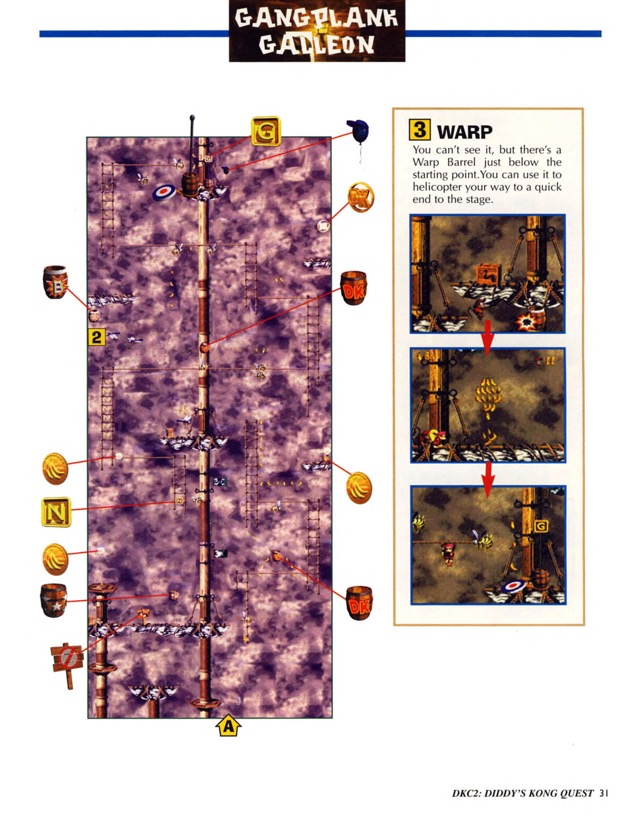 Donkey Kong Country 2 - Gangplank Galleon pirate ship level gameplay