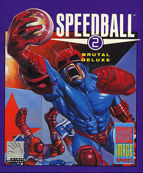 Speedball 2: Brutal Deluxe - box art showing armoured players on a metallic arena