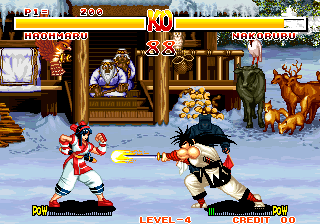 Samurai Shodown (1993) - SNK - arcade screenshot showing sword combat