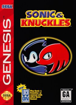 Sonic and Knuckles box art - the pass-through cartridge slot is visible at the top of the box illustration