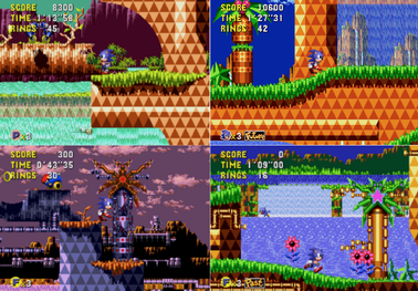 Sonic CD gameplay - time travel indicator showing Past era transition in Palmtree Panic Zone