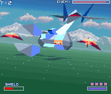 Star Fox (1993) - SNES gameplay screenshot showing Arwing HUD
