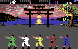 International Karate+ C64 - gameplay screenshot showing fighter techniques