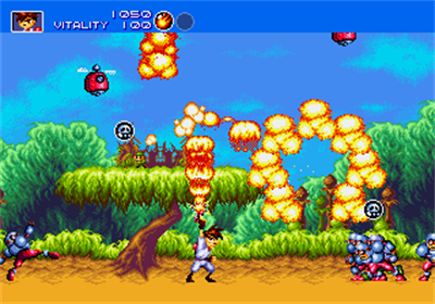 Gunstar Heroes Mega Drive gameplay showing the action with enemies on screen