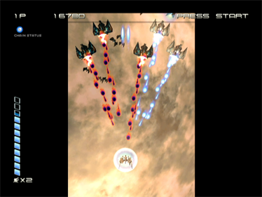 Ikaruga gameplay showing the black and white polarity mechanic in action