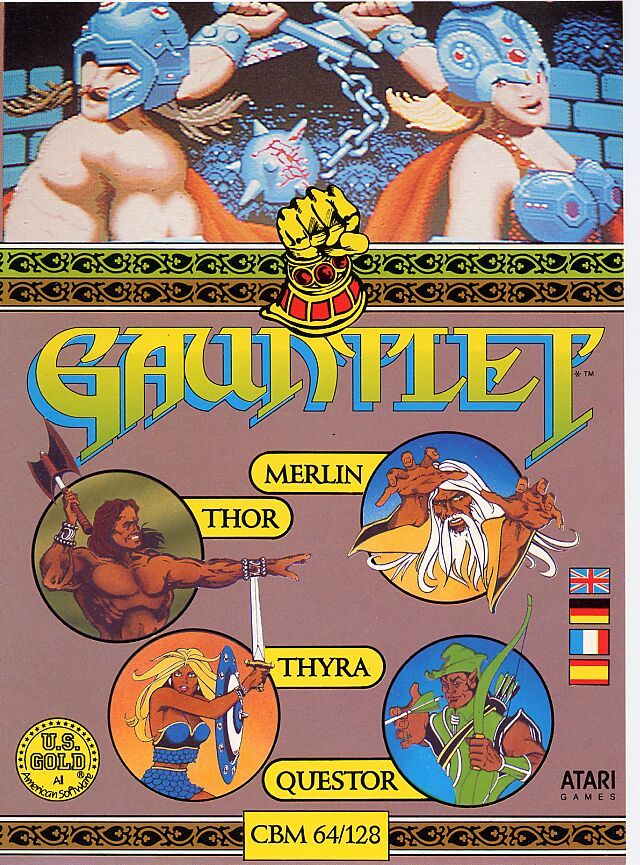 Gauntlet CBM 64/128 box art - US Gold / Atari Games
