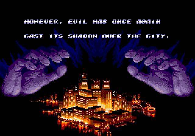 Streets of Rage 2 - intro screen 'Evil has once again cast its shadow over the city'