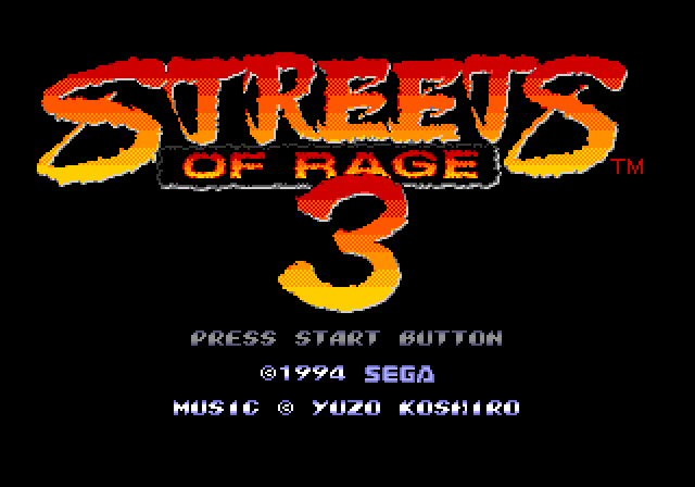 Streets of Rage 3 - title screen ('Music © Yuzo Koshiro')